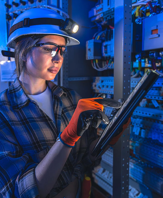 Technicienne de l'entreprise télécom et réseaux MDFiber intervenant sur une infrastructure réseau