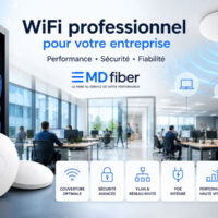 WiFi professionnel entreprise : audit, couverture, bornes WiFi 6/7, PoE, VLAN, sécurité, réseau invité, installation et maintenance avec MD Fiber.